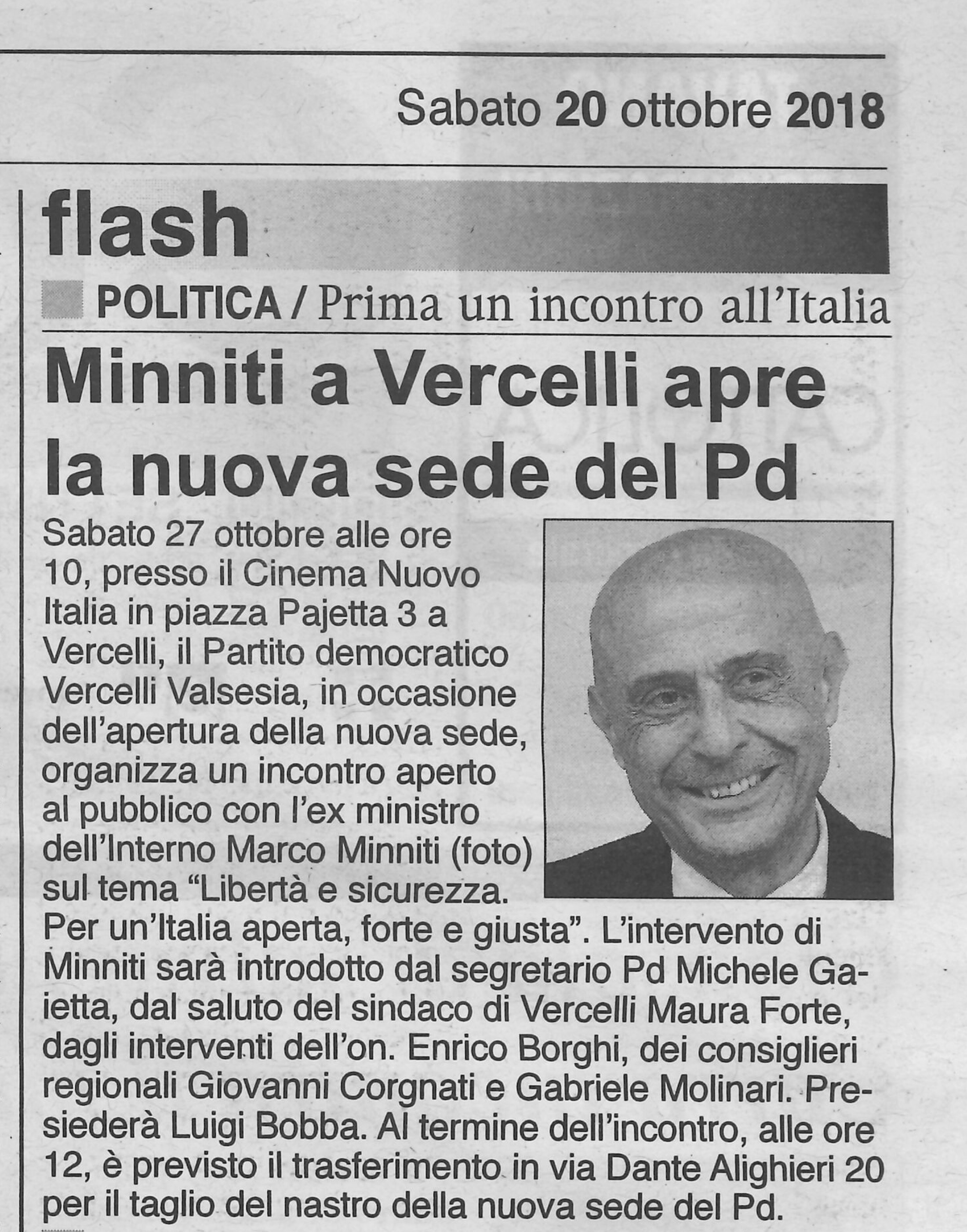 Minniti a Vercelli apre la nuova sede del PD