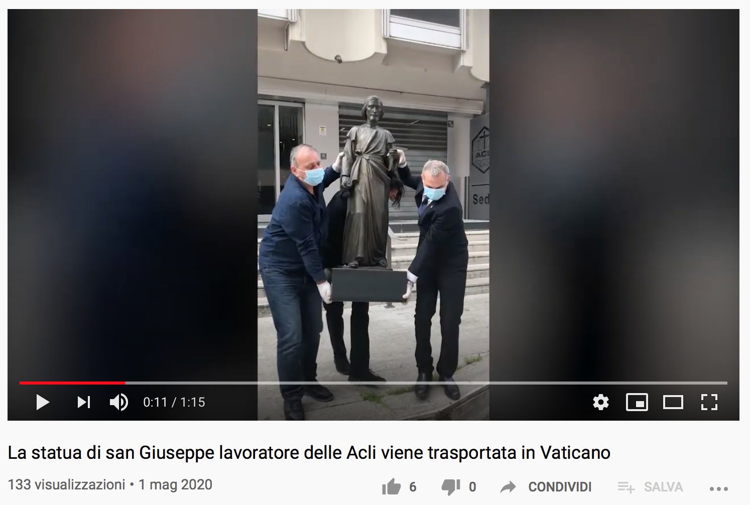 1° Maggio 2020: La statua di san Giuseppe lavoratore delle Acli viene trasportata in Vaticano