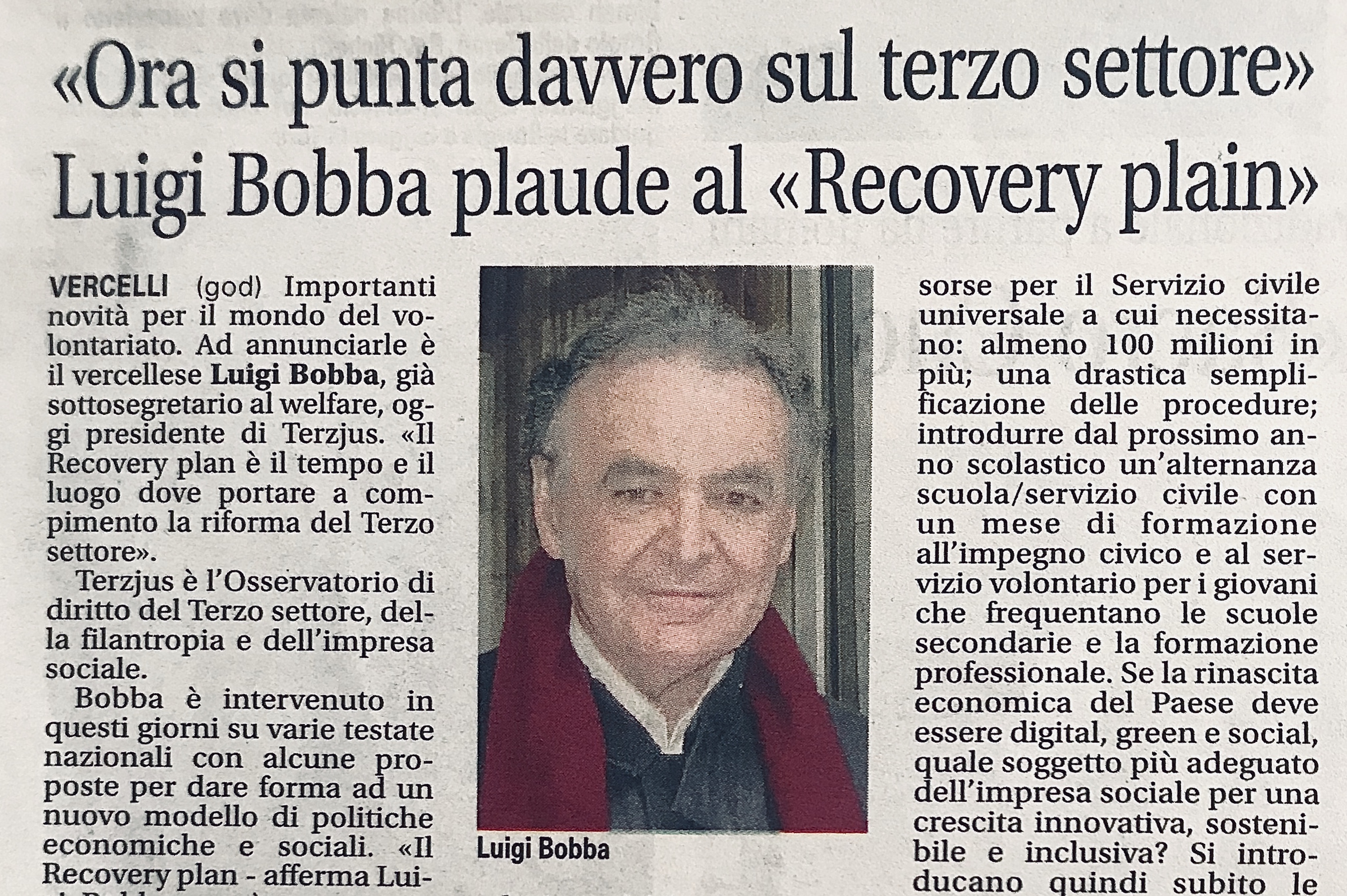 “Ora si punta davvero sul Terzo settore”. Luigi Bobba plaude al Recovery Plan