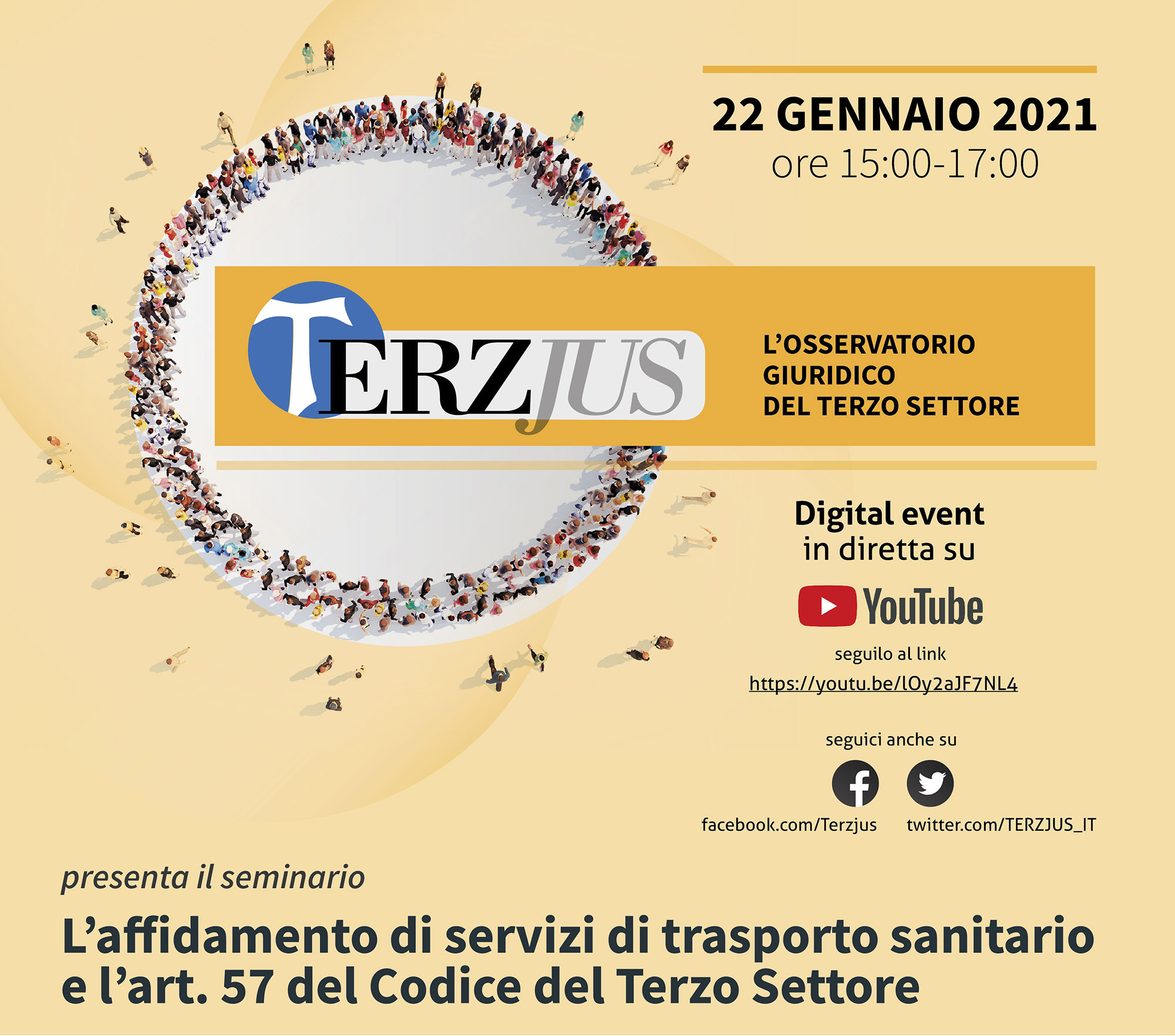 Venerdì 22 gennaio alle ore 15, nuovo webinar di Terzjus su “L’affidamento di servizi di trasporto sanitario e l’art.57 del Codice del Terzo settore”