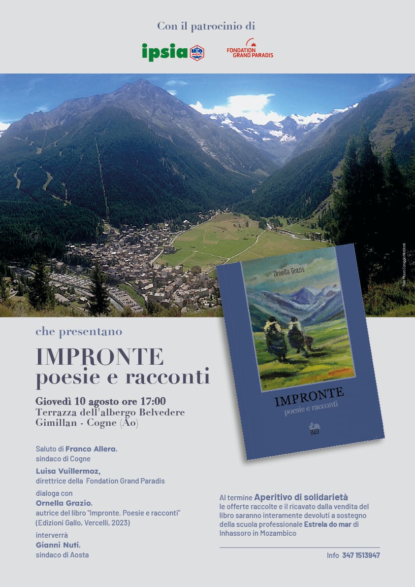 Giovedì 10 agosto alle ore 17 a Cogne (Ao) presentazione del libro “Impronte” di Ornella Grazio